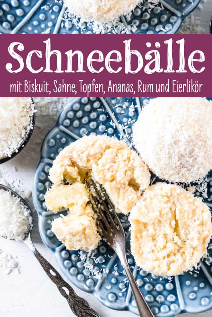 Saftige Schneebälle aus Biskuitteig mit Topfen, Schlagobers, Kokos, Ananas, Rum, Eierlikör und Vanille