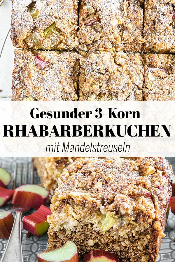 3-Korn-Rhabarberkuchen mit Mandelstreuseln