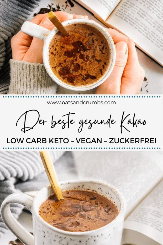 Pinterest Grafik von gesundem, veganen und zuckerfreiem Kakao mit zwei Bildern und Aufschrift