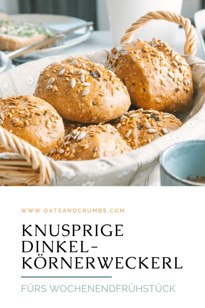 Pinterest-Grafik für knusprige Dinkel-Körnerweckerl mit Übernachtgare