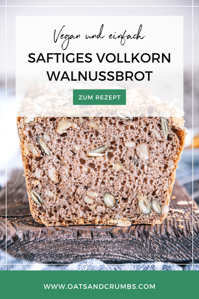 Pinterest-Grafik für saftiges Vollkorn-Walnussbrot.