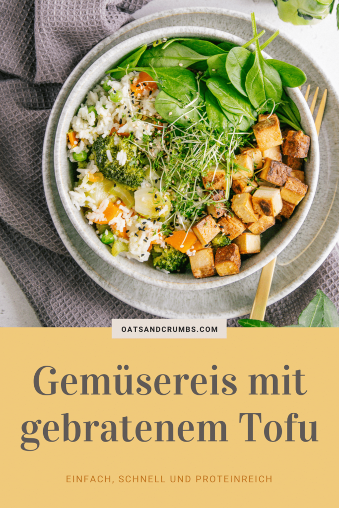 Pinterest-Grafik zum Rezept für Gemüsereis mit gebratenem Tofu