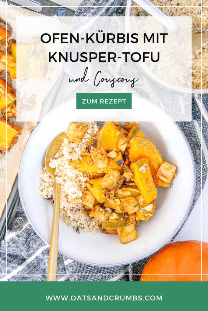 Pinterest-Grafik für Ofen-Kürbis mit Knusper-Tofu und Couscous