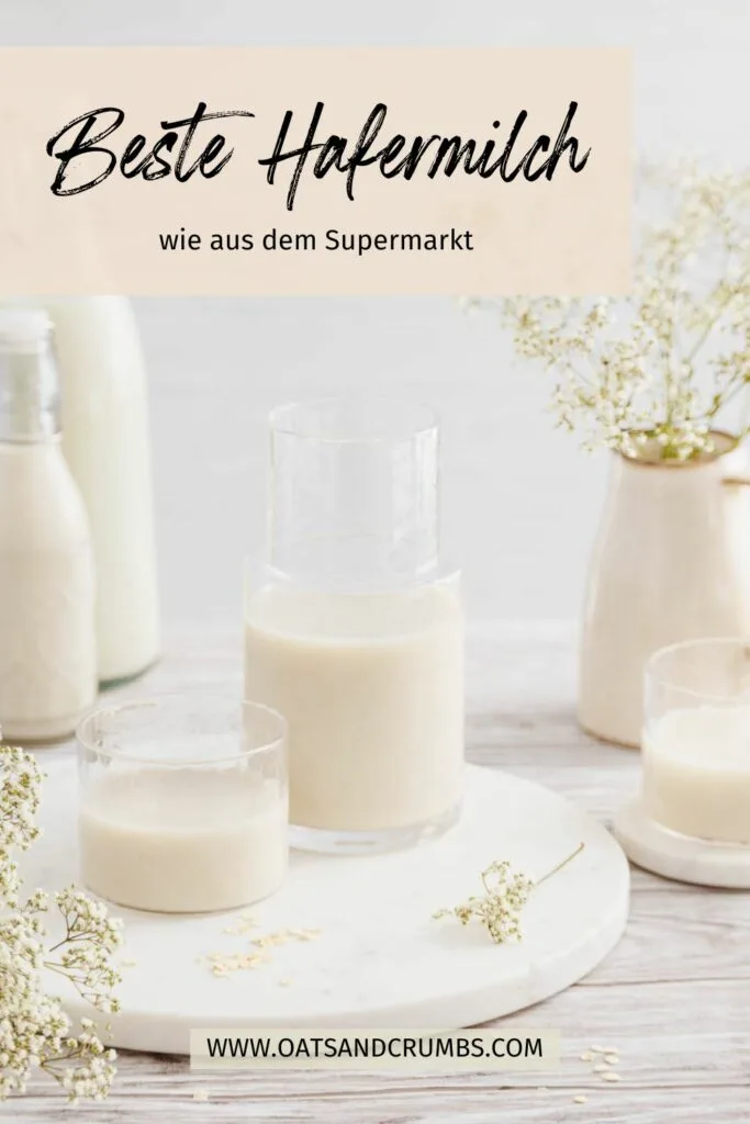 Pinterest-Grafik mit der Aufschrift "Beste Hafermilch wie aus dem Supermarkt".