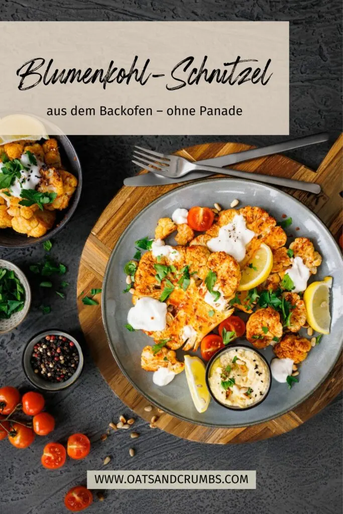 Pinterest-Grafik zum Blumenkohl-Schnitzel-Rezept.