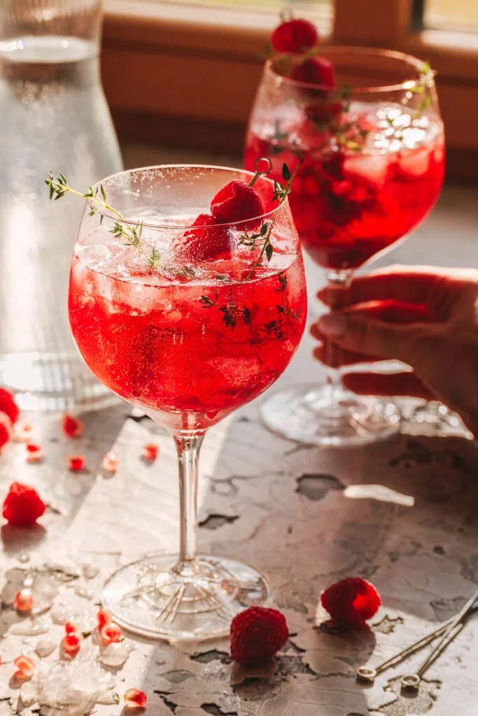 Food Fotografie: Himbeer-Granatapfel-Gin-Fizz.