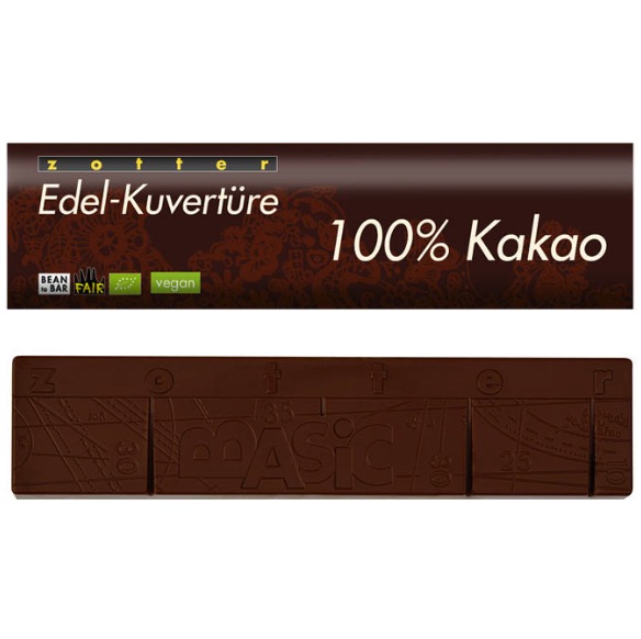 Produktfoto Kuvertüre mit 100% Kakao von Zotter.