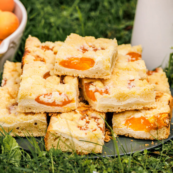 Aprikosenkuchen vom Blech – mit Quark und Streuseln | Oats and Crumbs
