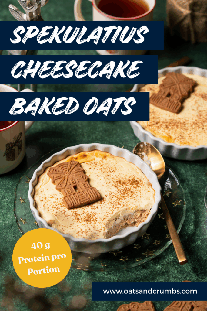 Pinterest-Grafik zum Rezept für Spekulatius-Cheesecake Baked Oats.